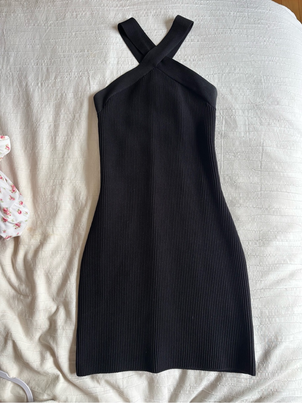 ARITZIA Babaton Black Ribbed Cross-Strap Dress